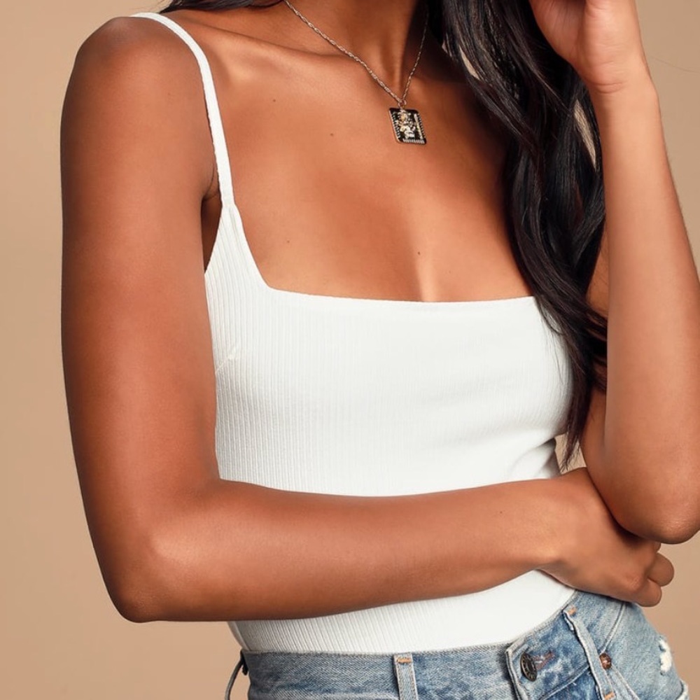 Lulus Danyelle Ivory Ribbed Sleeveless Bodysuit